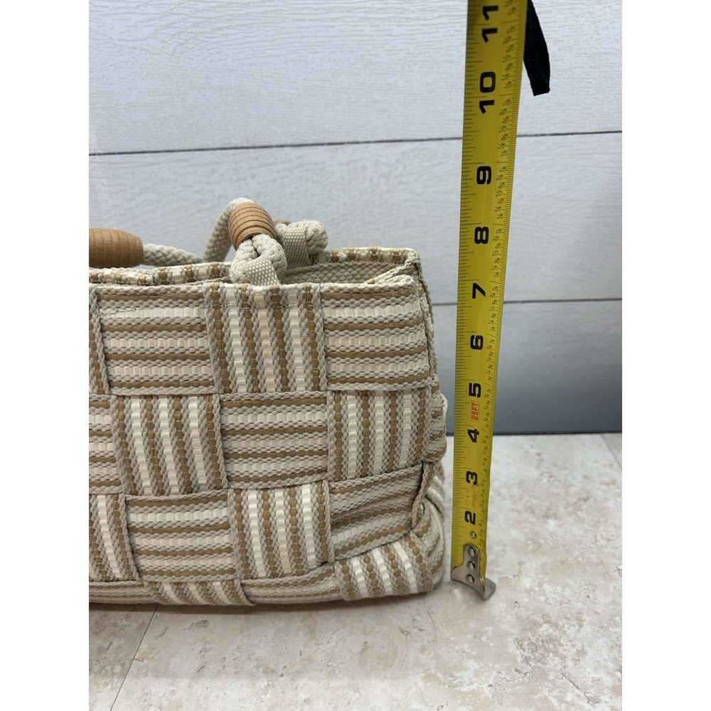 Vintage Handbag White & Brown Straw Woven Purse Rope Handles Made In Italy - Picture 9 of 10